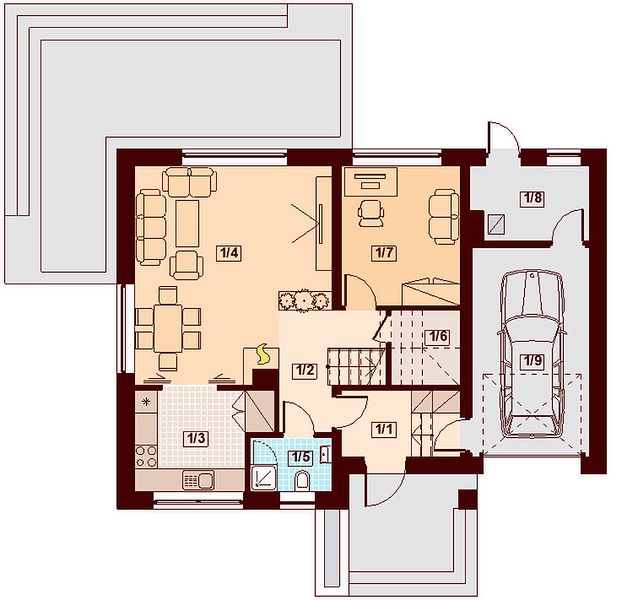 План 1 этажа дома GBD-1711-95 План 1 этажа дома GBD-1711-95