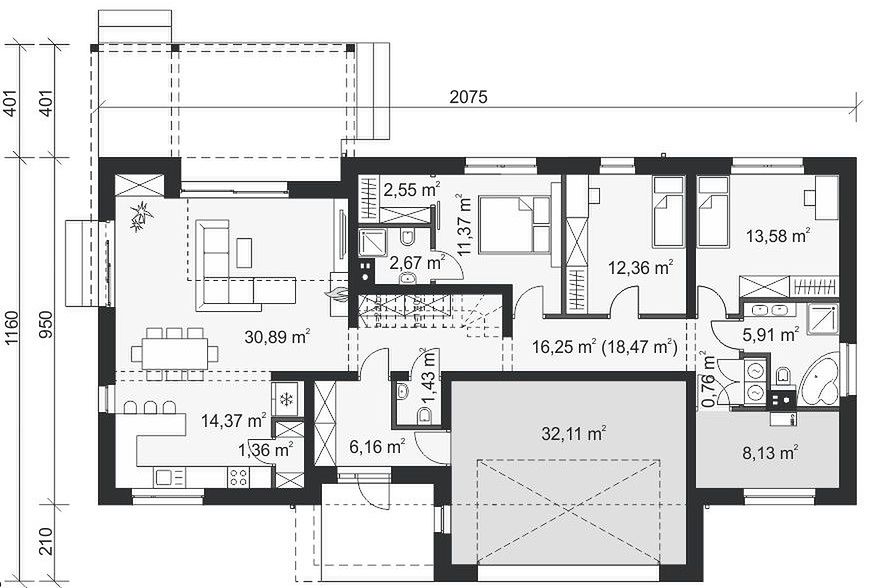 План 1 этажа дома EDF-8171-16 План 1 этажа дома EDF-8171-16