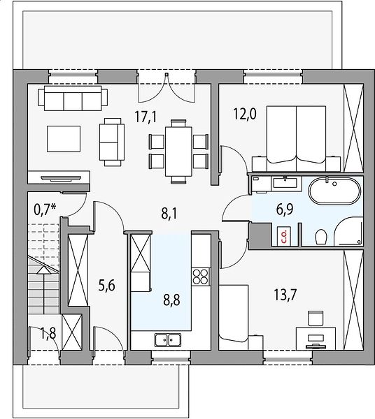 План 1 этажа дома BKD-9363-58 План 1 этажа дома BKD-9363-58